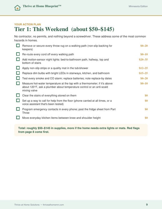 Action plan page with prices