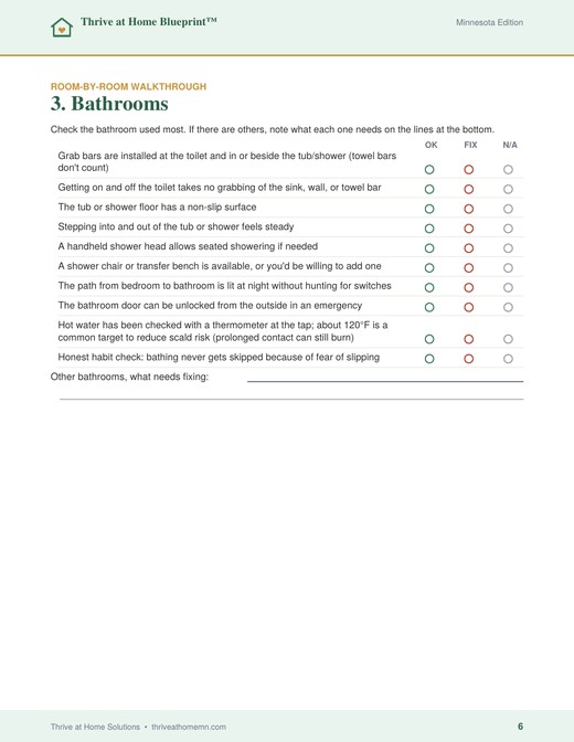 Bathroom safety checklist page