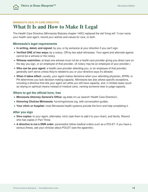 Minnesota health care directive guide page