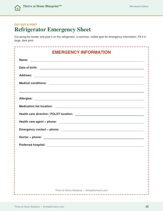 Refrigerator emergency sheet page